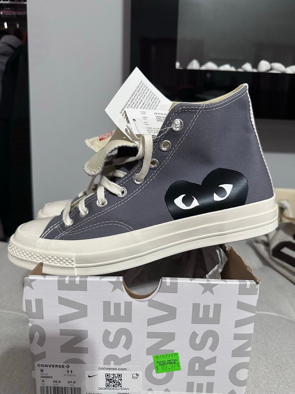 NWT Converse Comme des Garcons PLAY Chuck 70 High Grey M9 W11